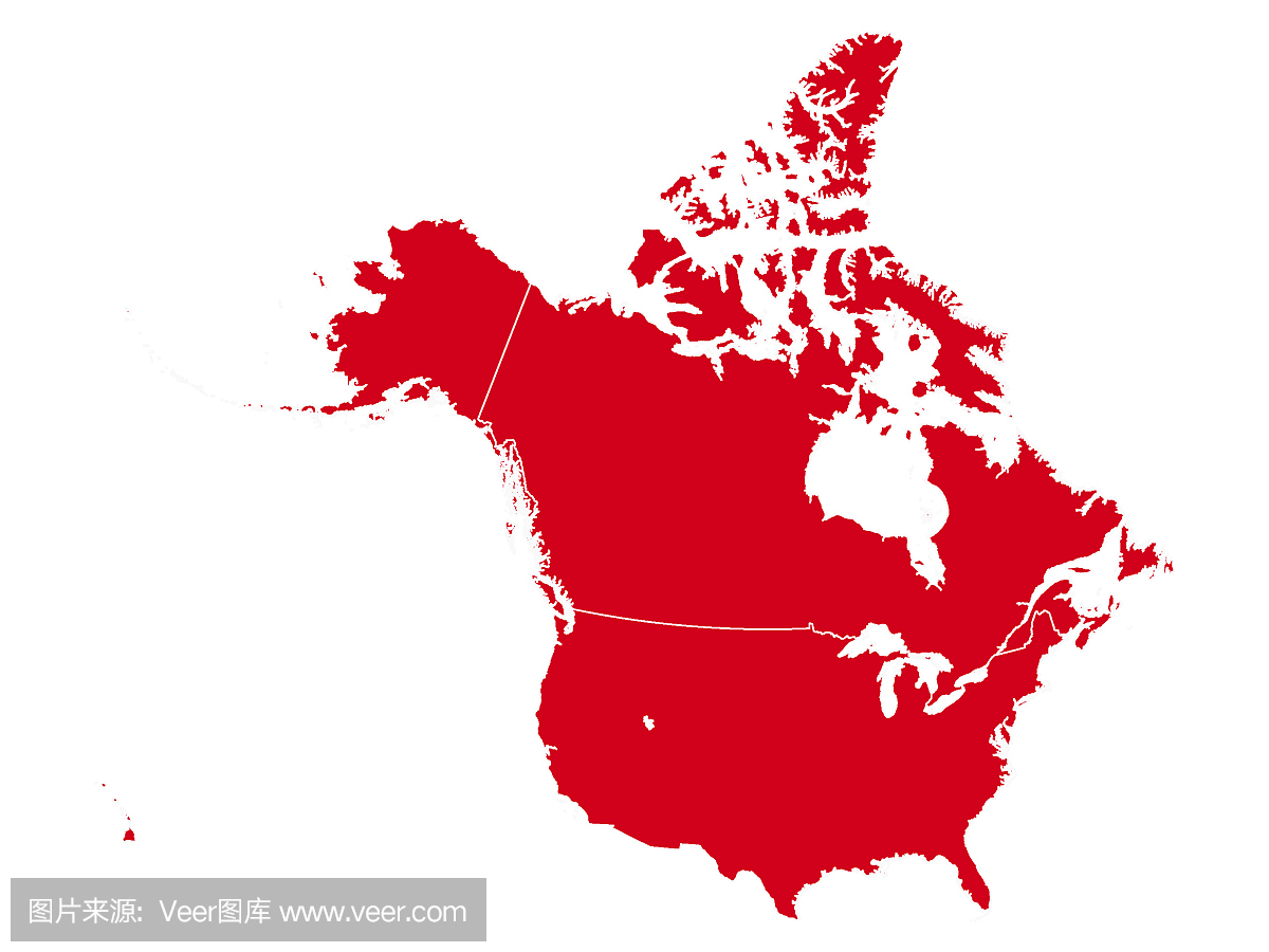 加拿大和美国的红色地图