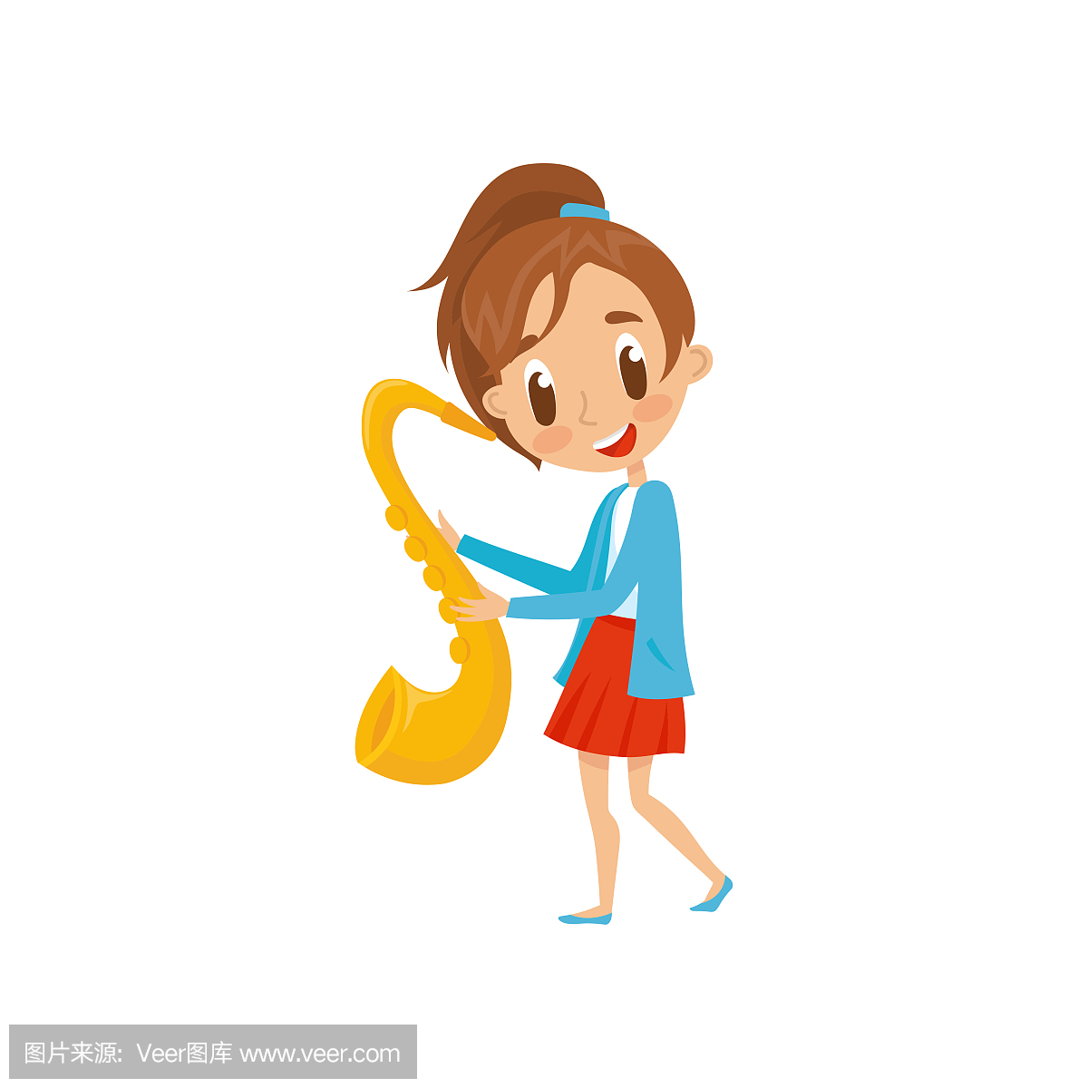 可爱的女生玩萨克斯管,有华的小音乐家脑门亮女孩人物图片