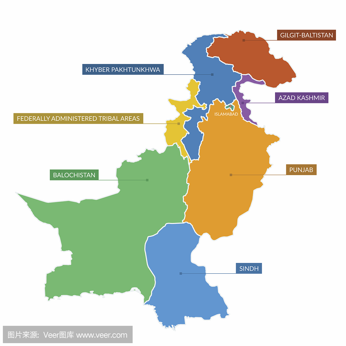 巴基斯坦地图平矢量