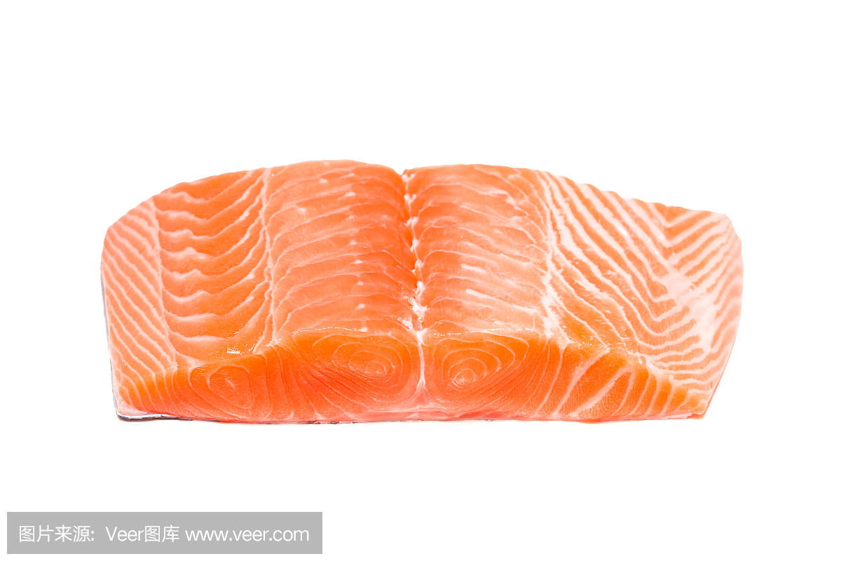 三文鱼鱼孤立在白色背景上的新鲜肉切片