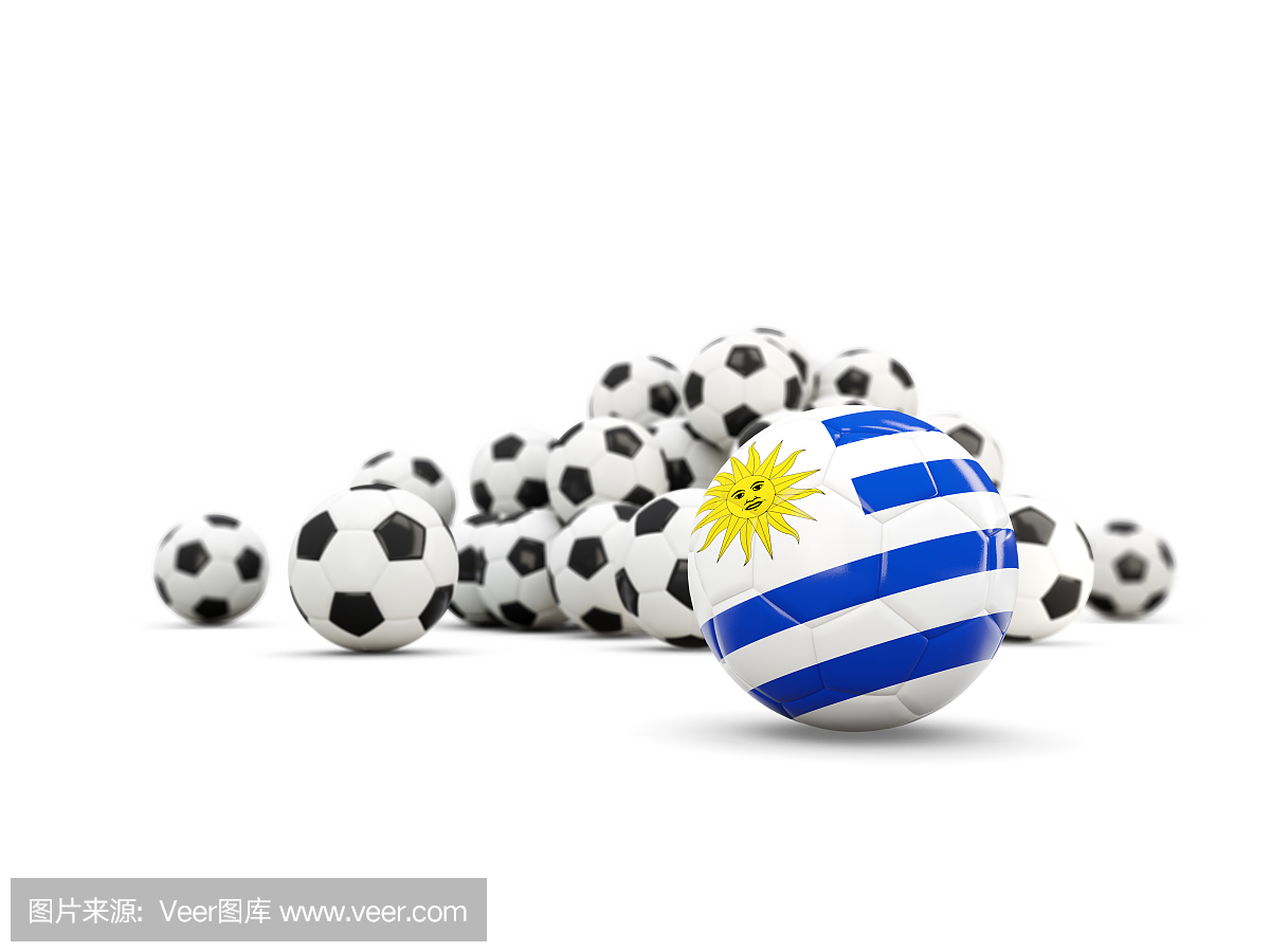 与白色隔离的乌拉圭国旗的足球