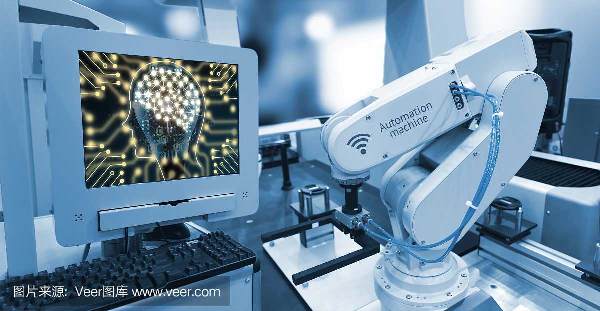 行业4.0,机器学习和人工智能概念。智能工厂背