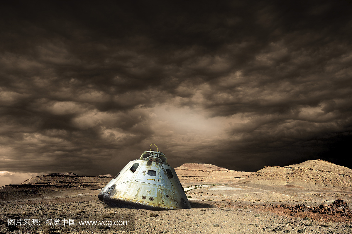 ed space capsule lies abandoned on a barren 