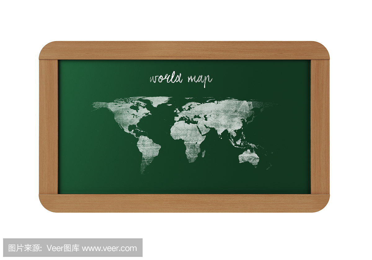 世界地图与木框架的黑板