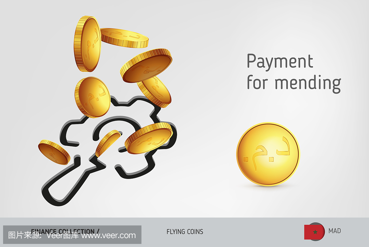 与飞行摩洛哥迪拉姆硬币,金融概念的维修图标