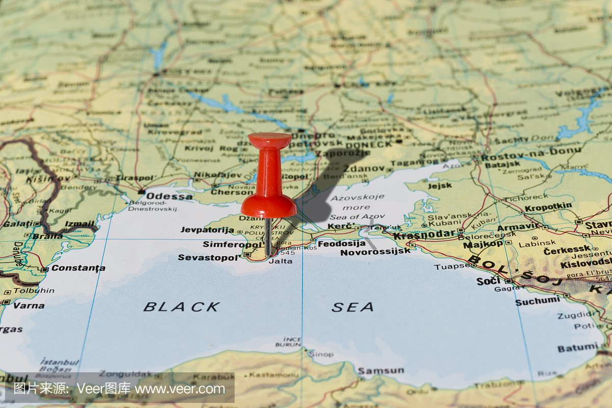 雅尔塔(雅尔塔)克里米亚乌克兰在地图上标有红