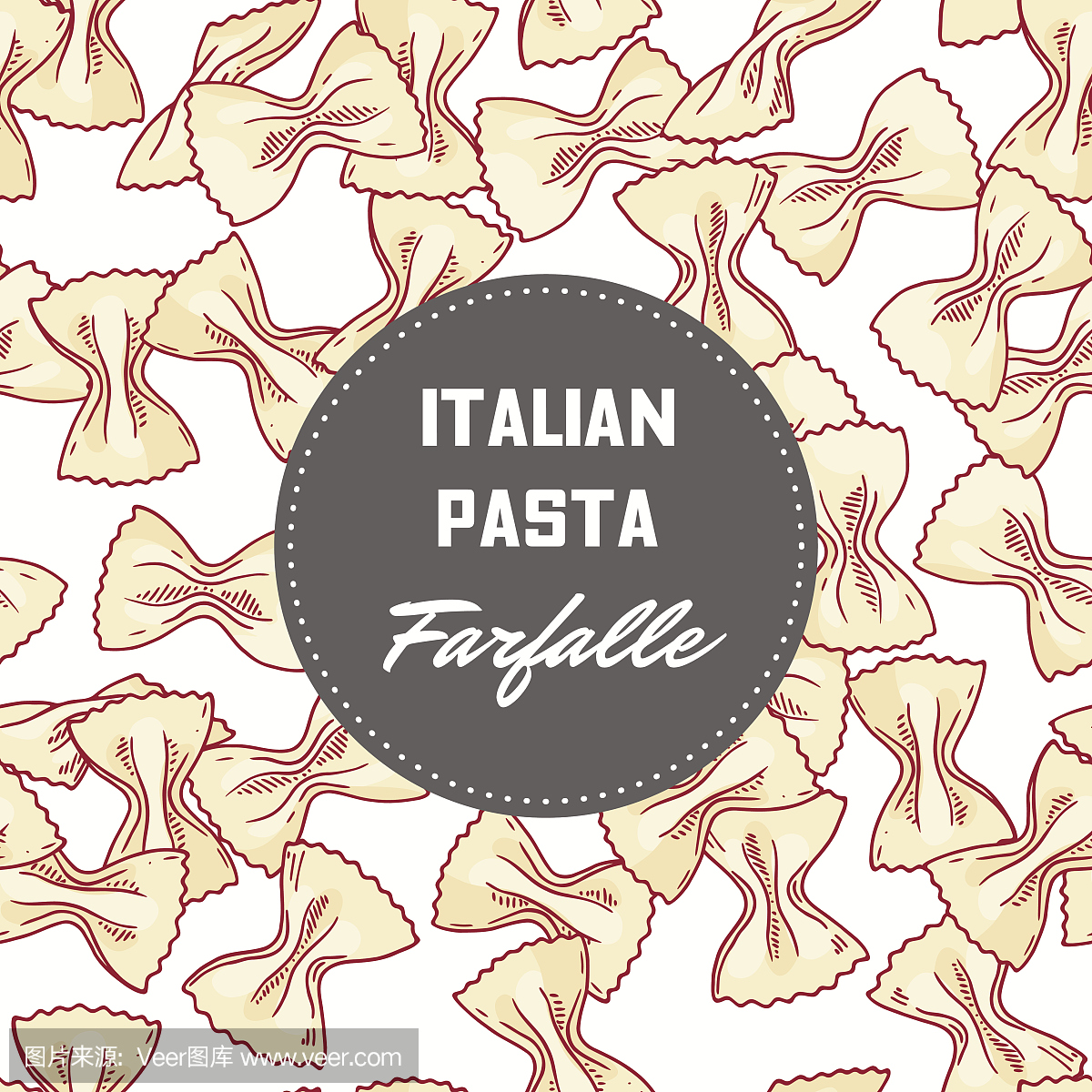 手绘背景与意大利面farfalle。食品包装设计图案报夹v背景图片