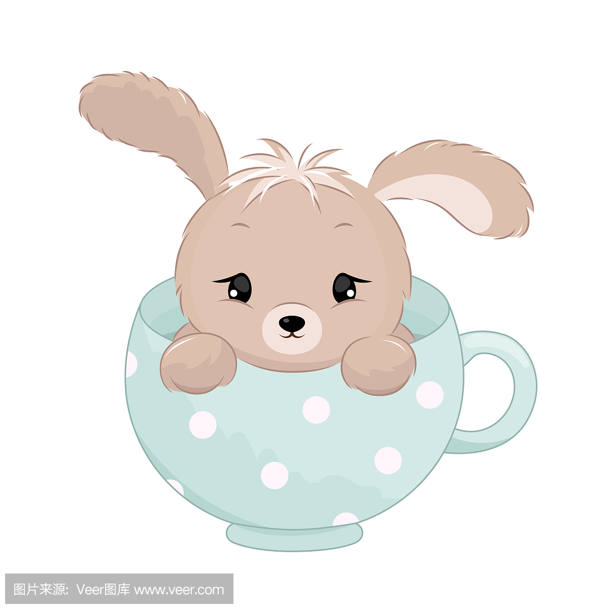 可爱的宝贝男孩兔子里面的杯子。柔和的颜色矢