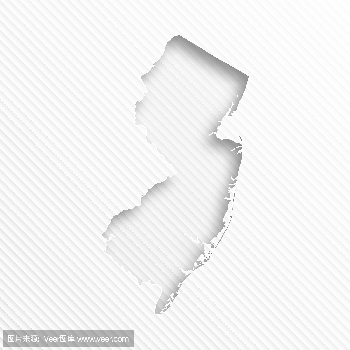 新泽西州地图与剪纸上抽象的白色背景
