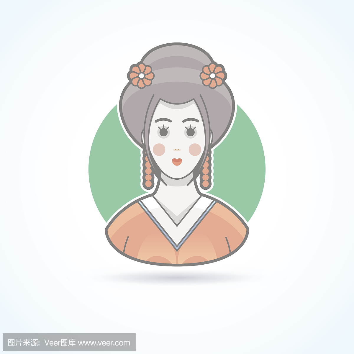 艺伎,日本传统女孩,女装漫画和服。图标肥皂捡2图片