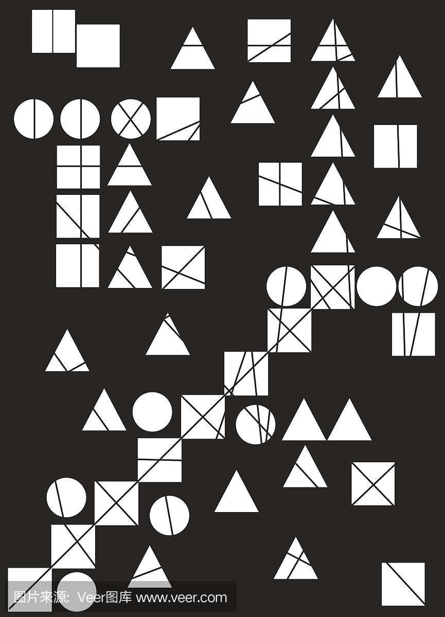 黑色和白色抽象图案与三角形正方形和圆