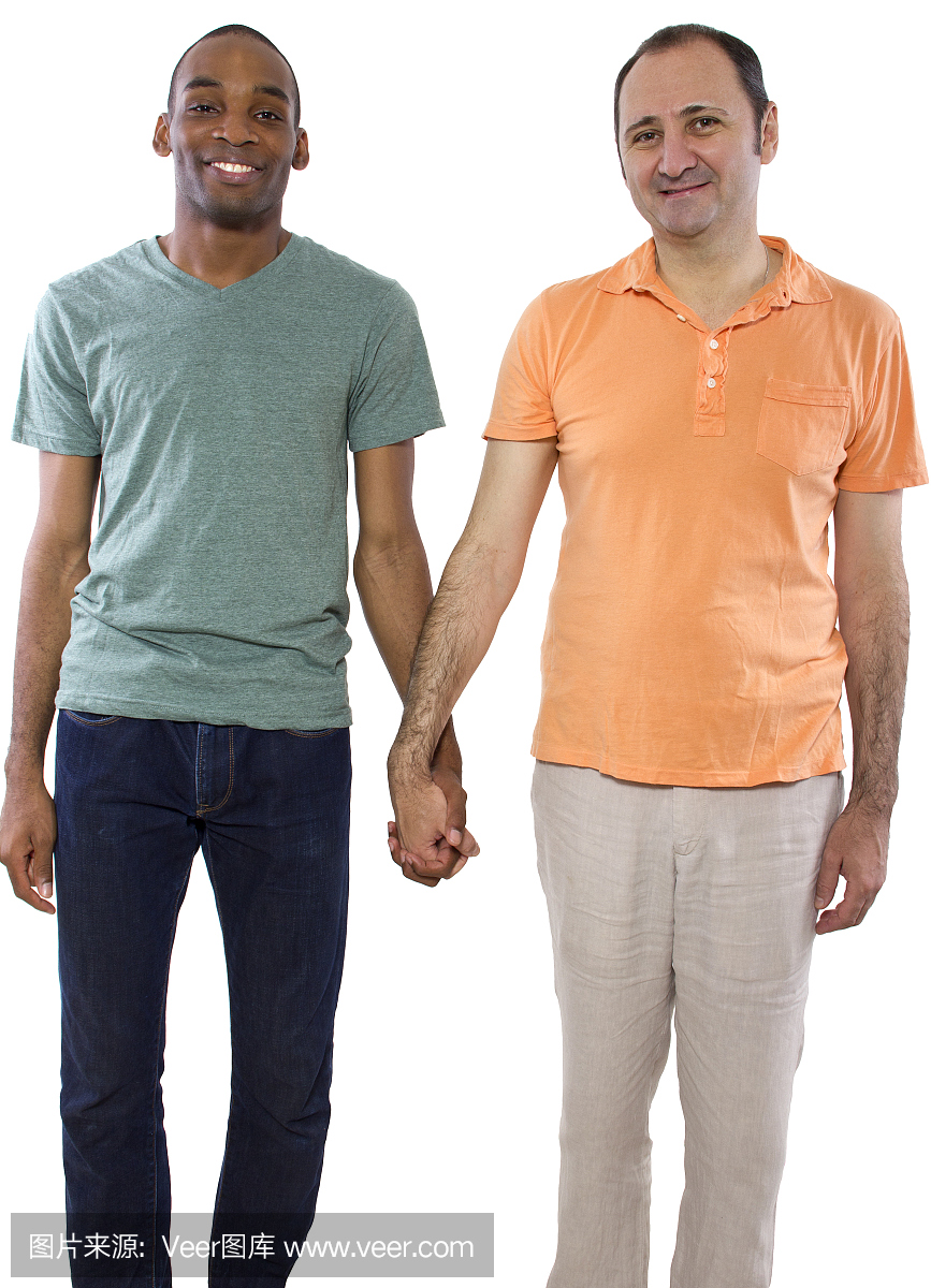 黑色和白色同性恋夫妇在一个关系握手