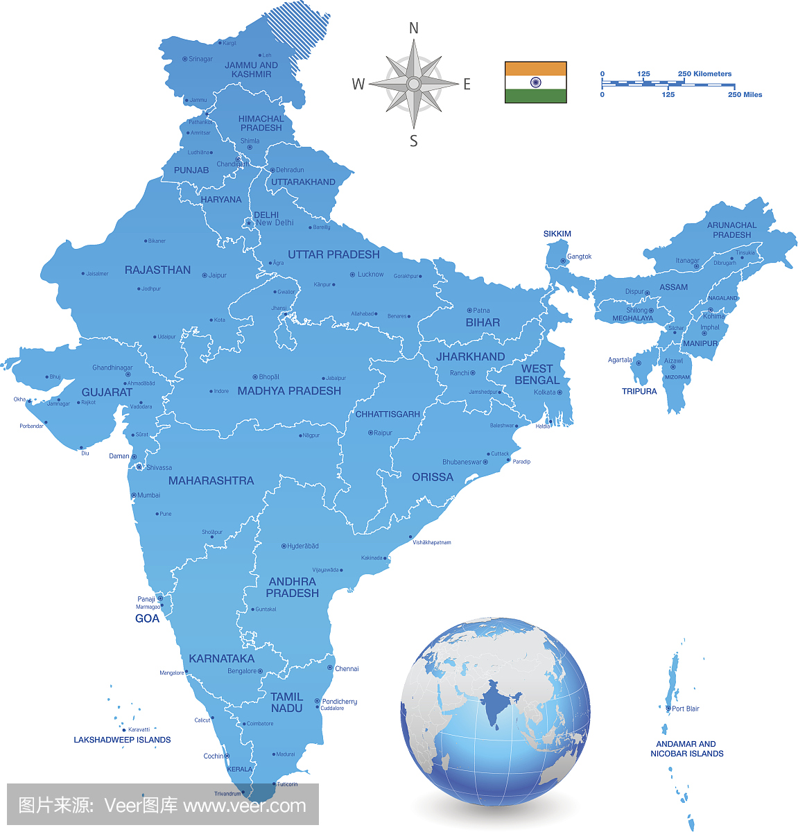 印度矢量地图设置与3D地球仪