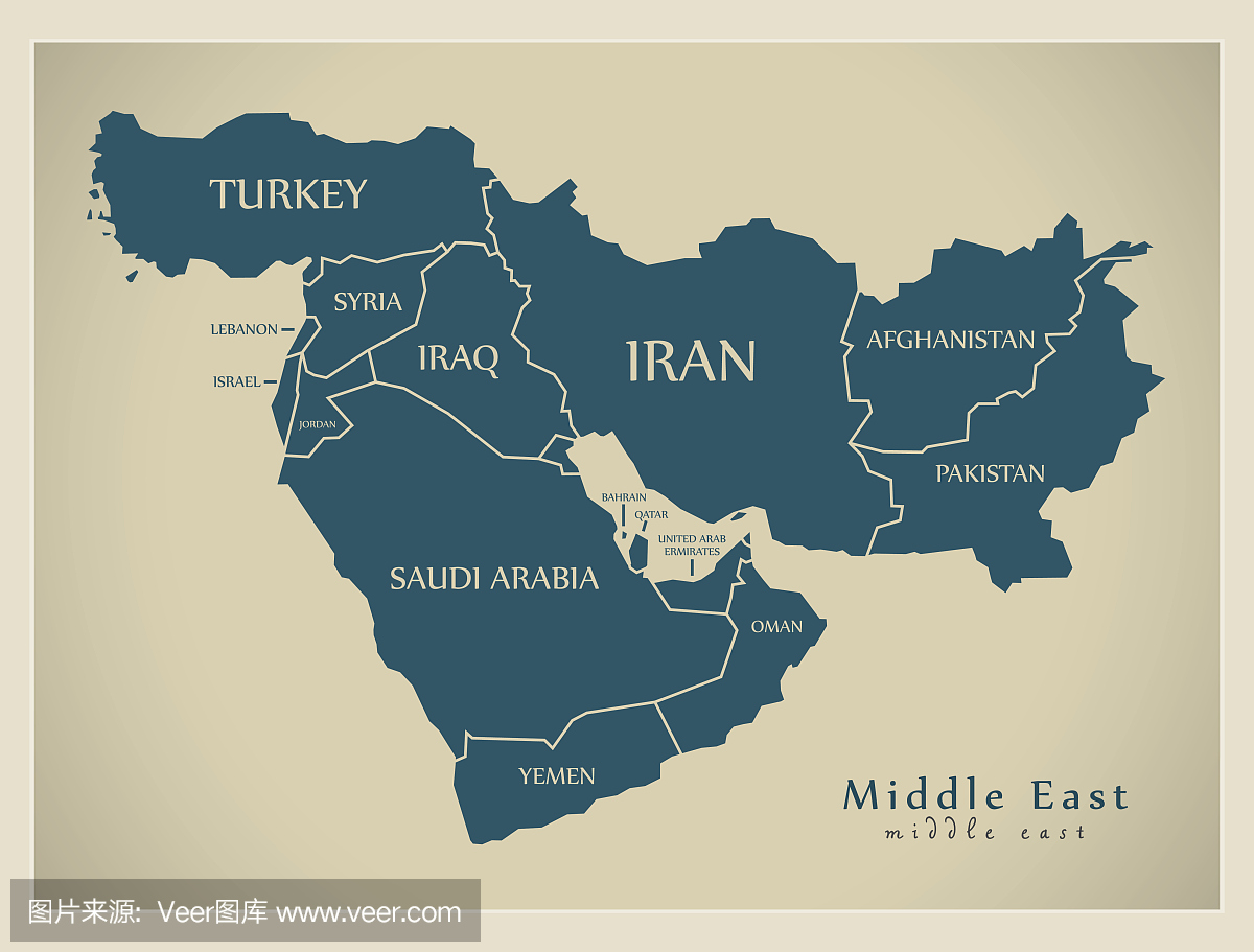 现代地图 - 中东与国家插图