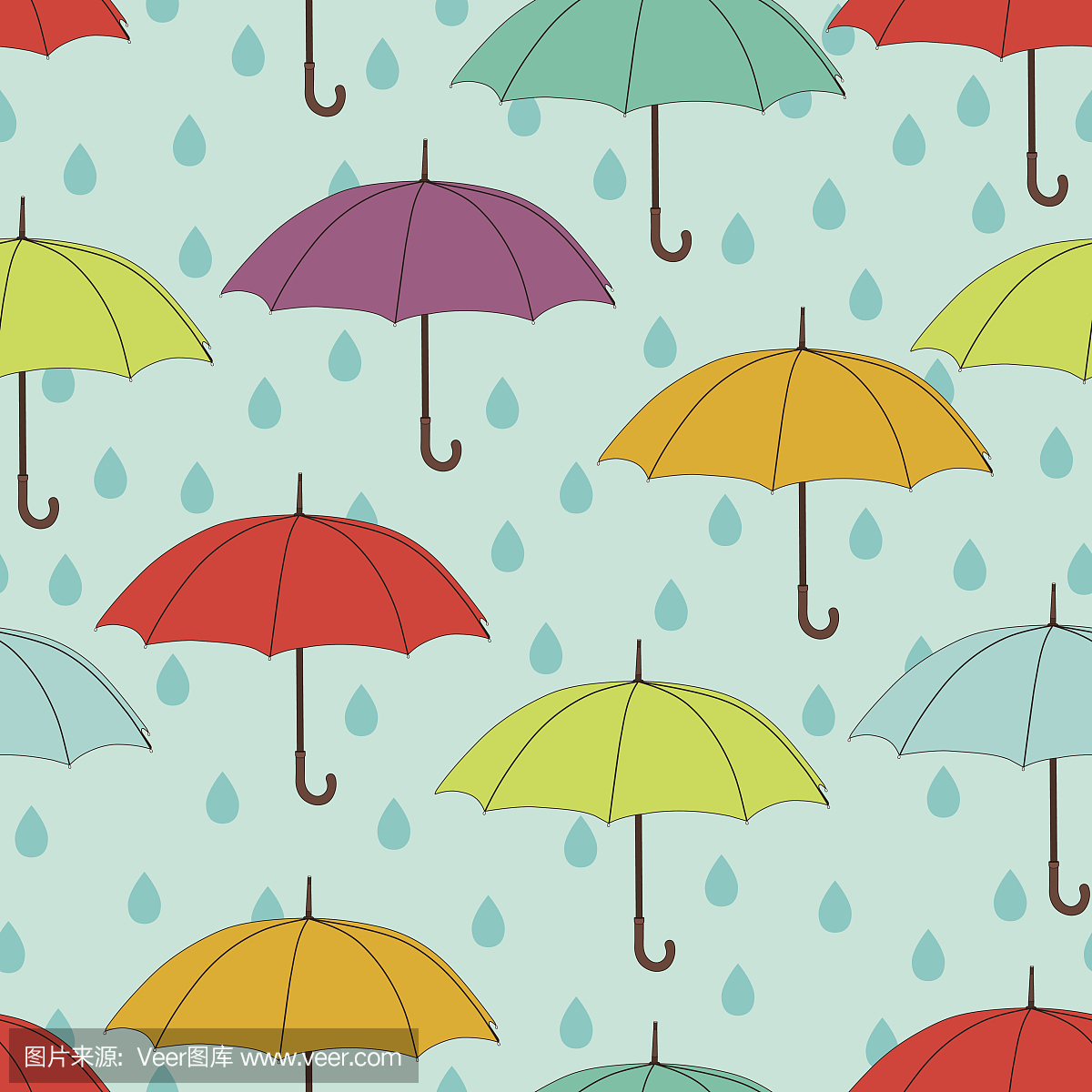背景矢量无缝,雨伞初中。多彩多姿的明亮的雨图案毕业典礼英文图片
