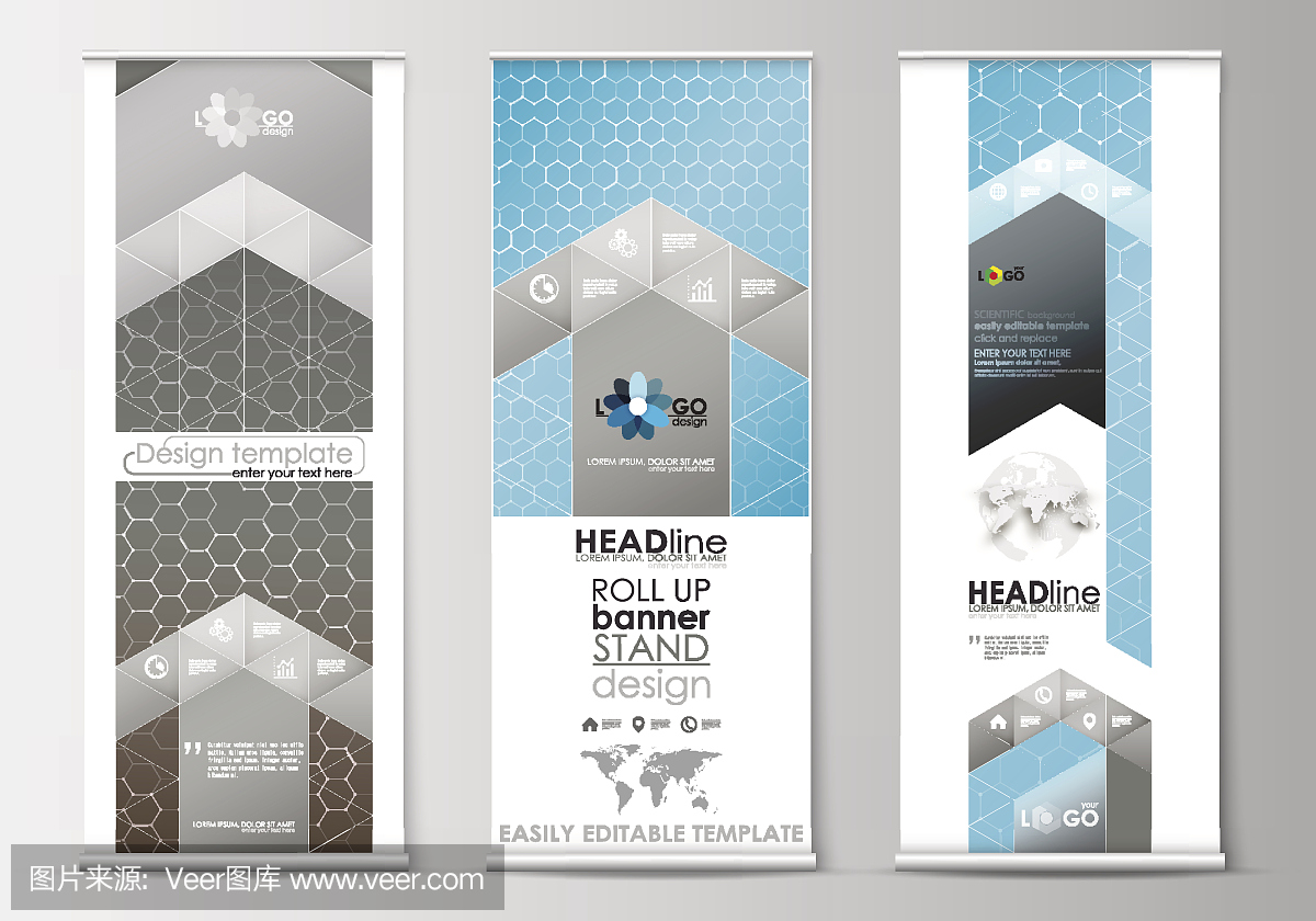 卷起横幅架,平面设计模板,几何风格,经营理念。