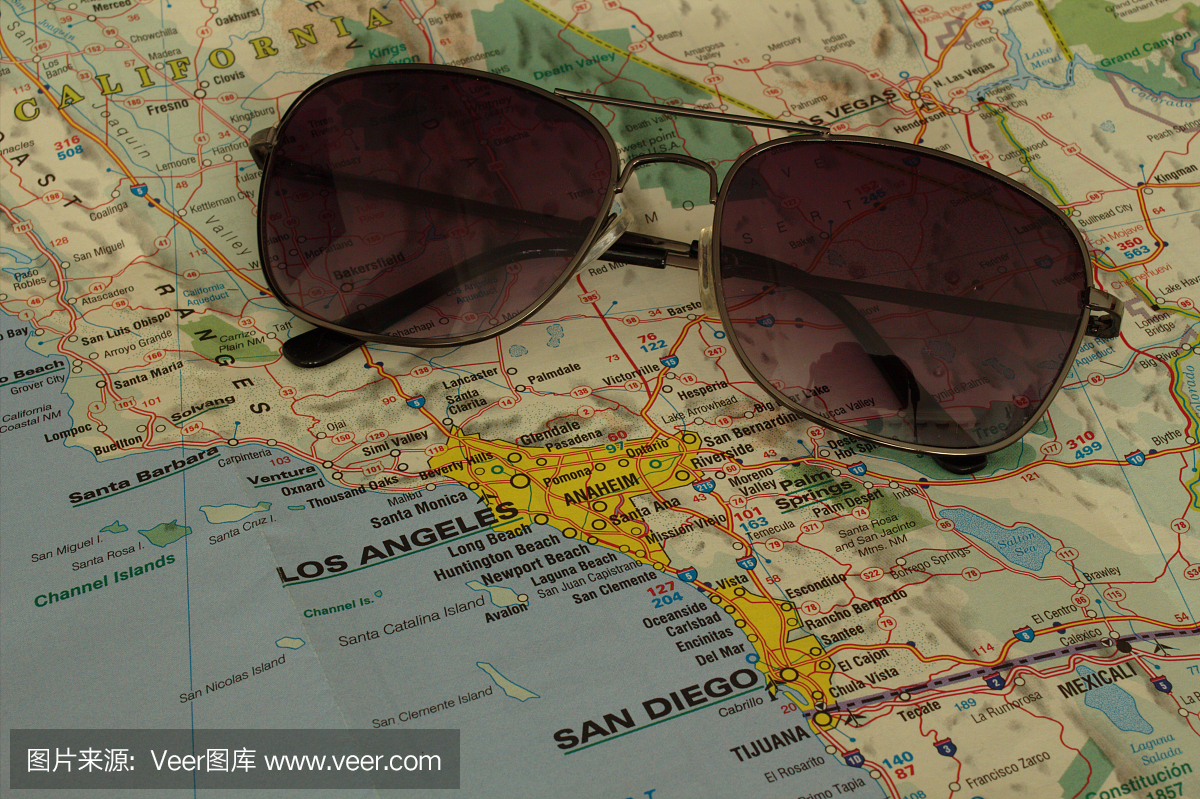 洛杉矶和圣地亚哥在地图上