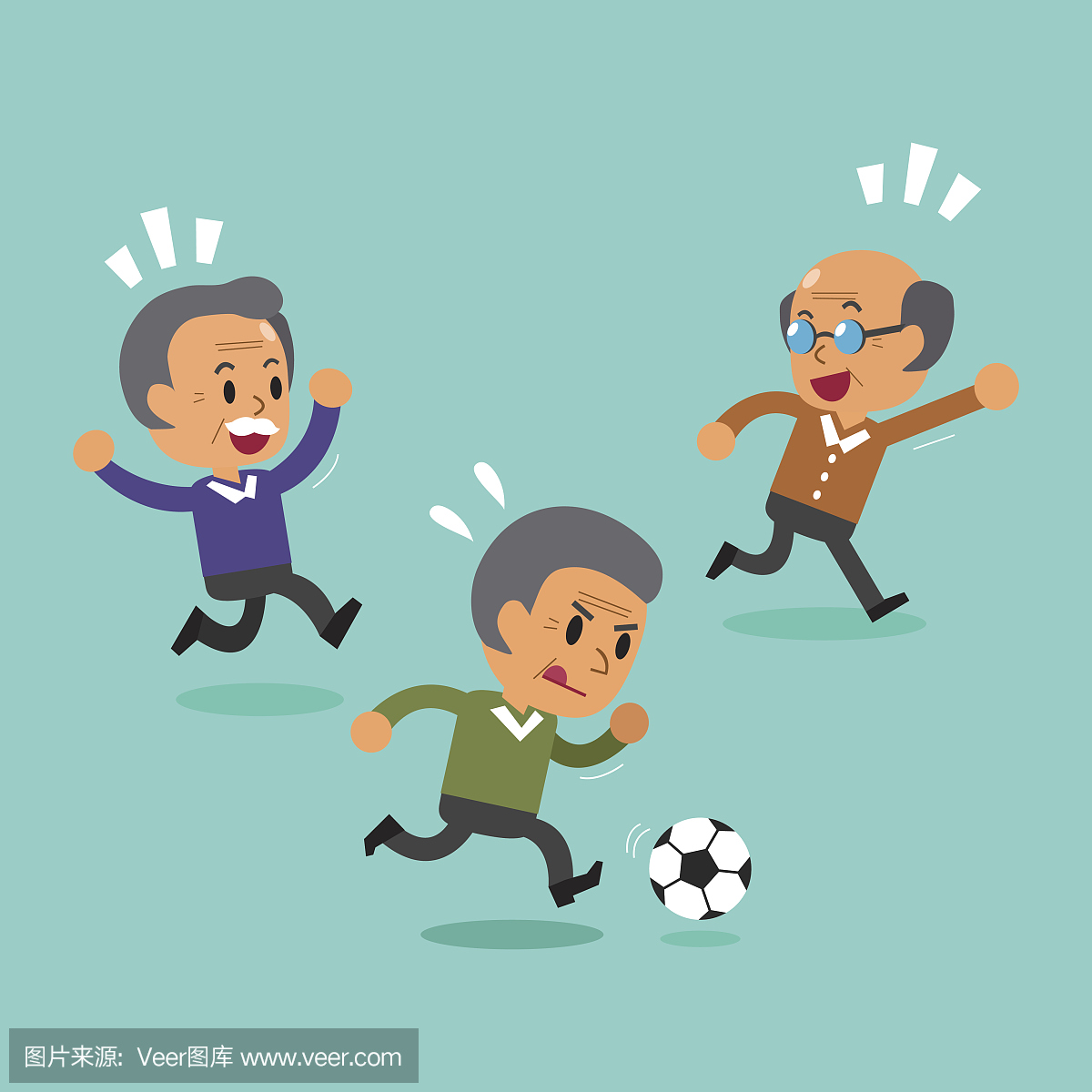 卡通高级男子踢足球