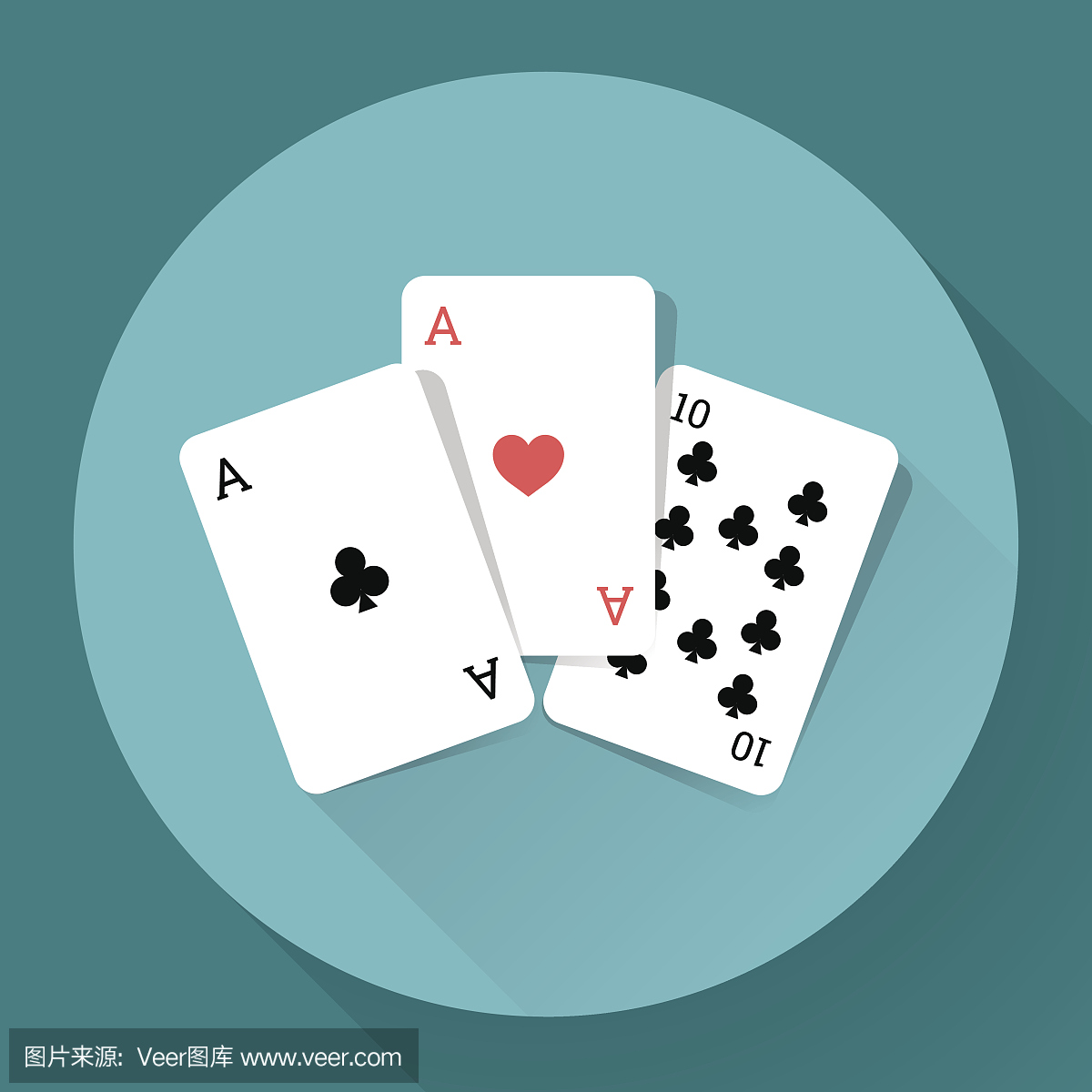 三张纸牌长阴影矢量图标