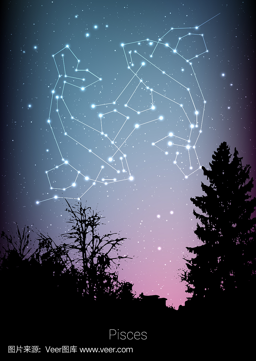 双鱼座生肖星座签署与美丽的星空与后面的星系