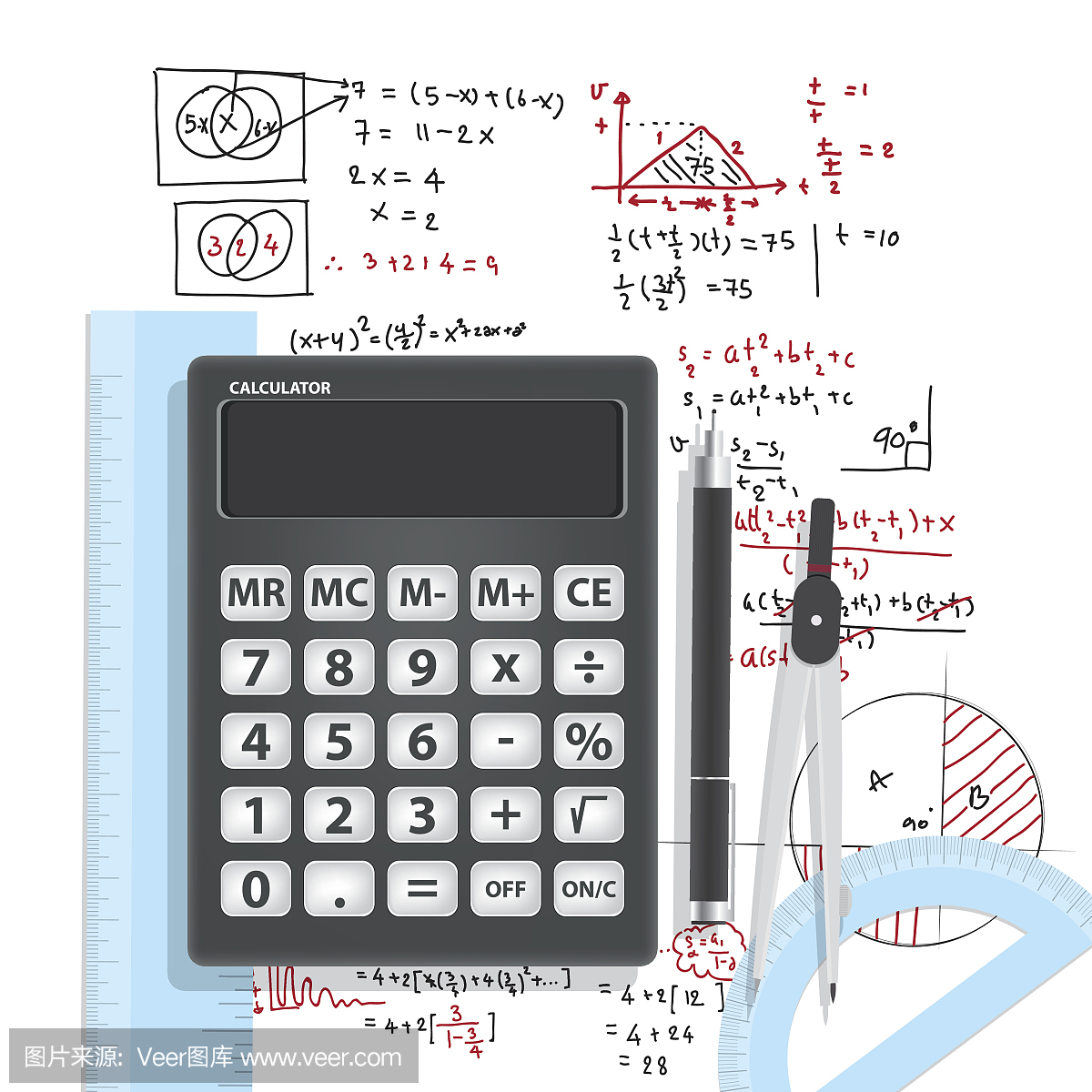 计算数学与数学公式背景下的计算器和附件。