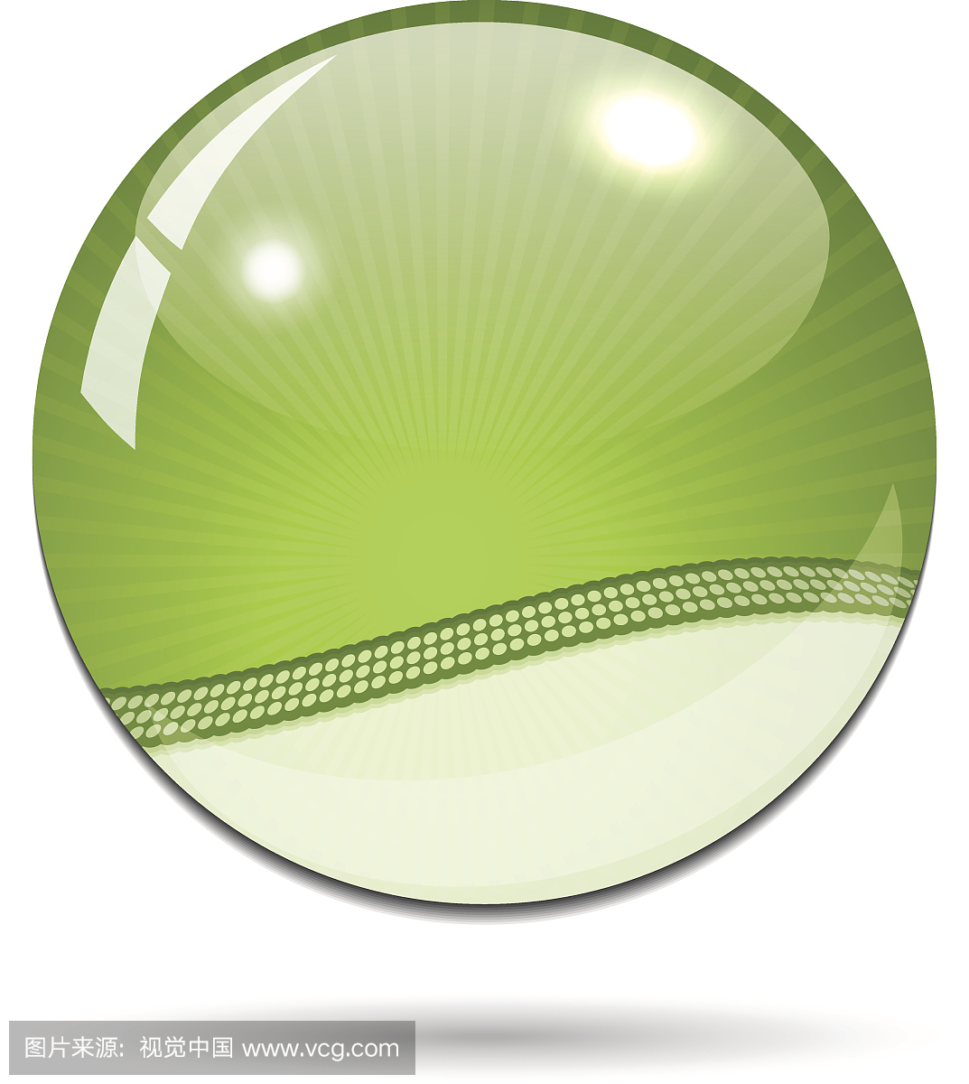 光泽的浅绿色球体在白色背景上与虚线横幅