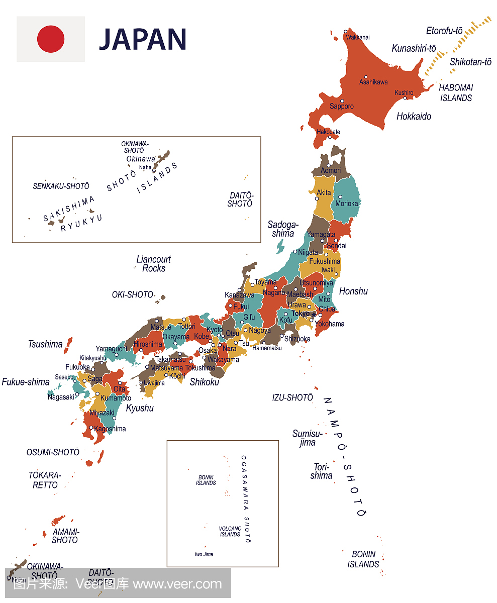 17 - 日本地图 - 红色绿色棕色黄色10