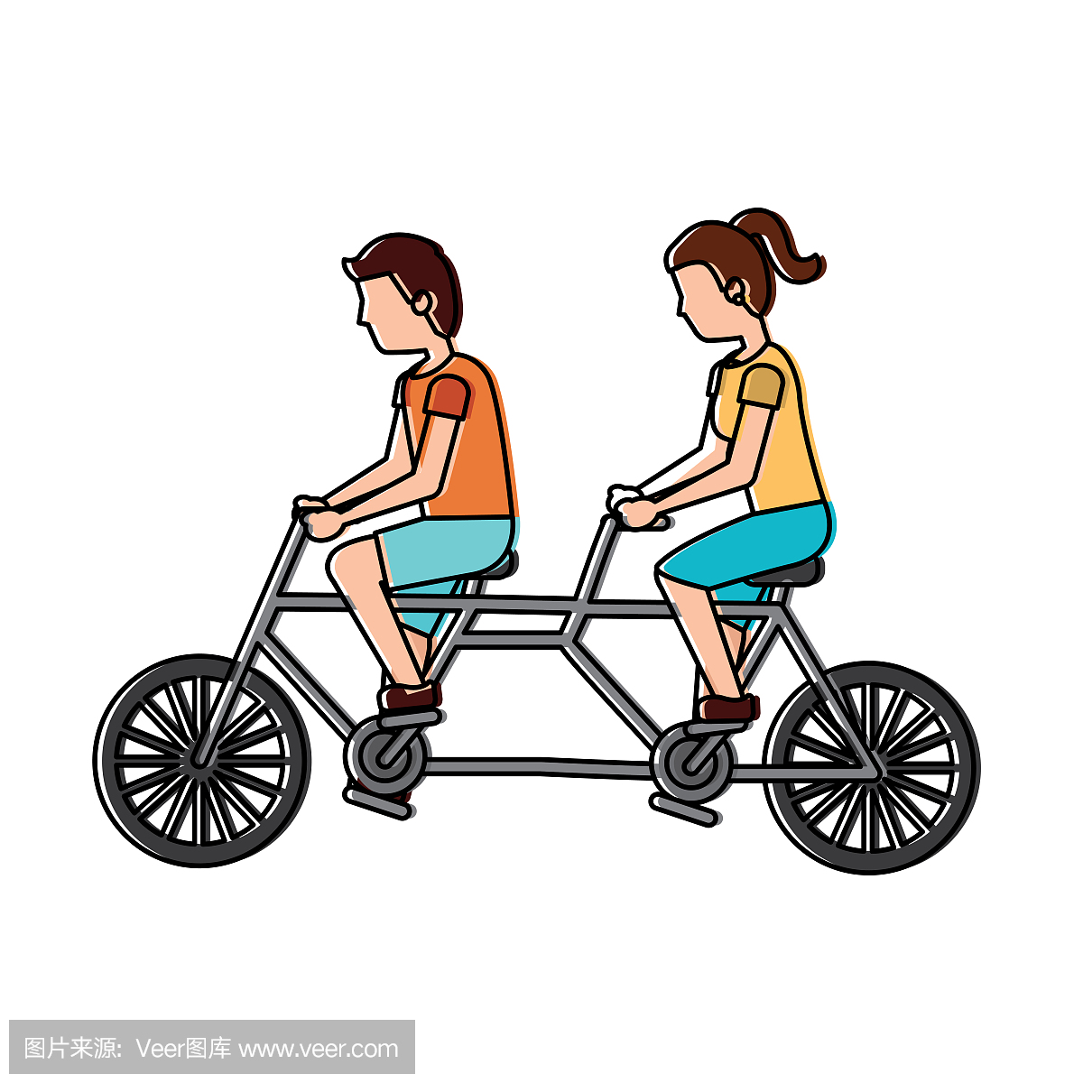 夫妇骑双人自行车运动旅行