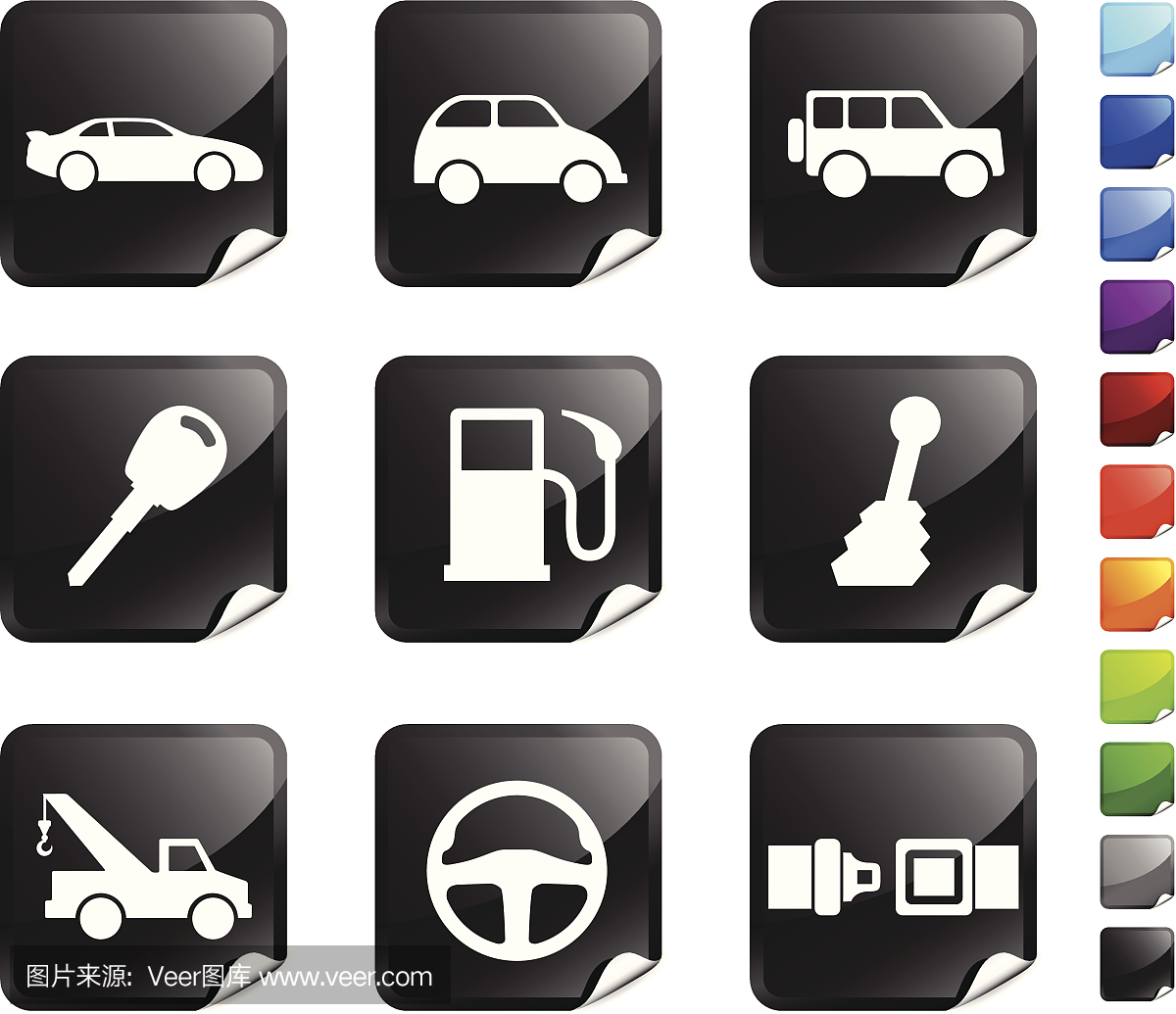 汽车九版权免费矢量图标集