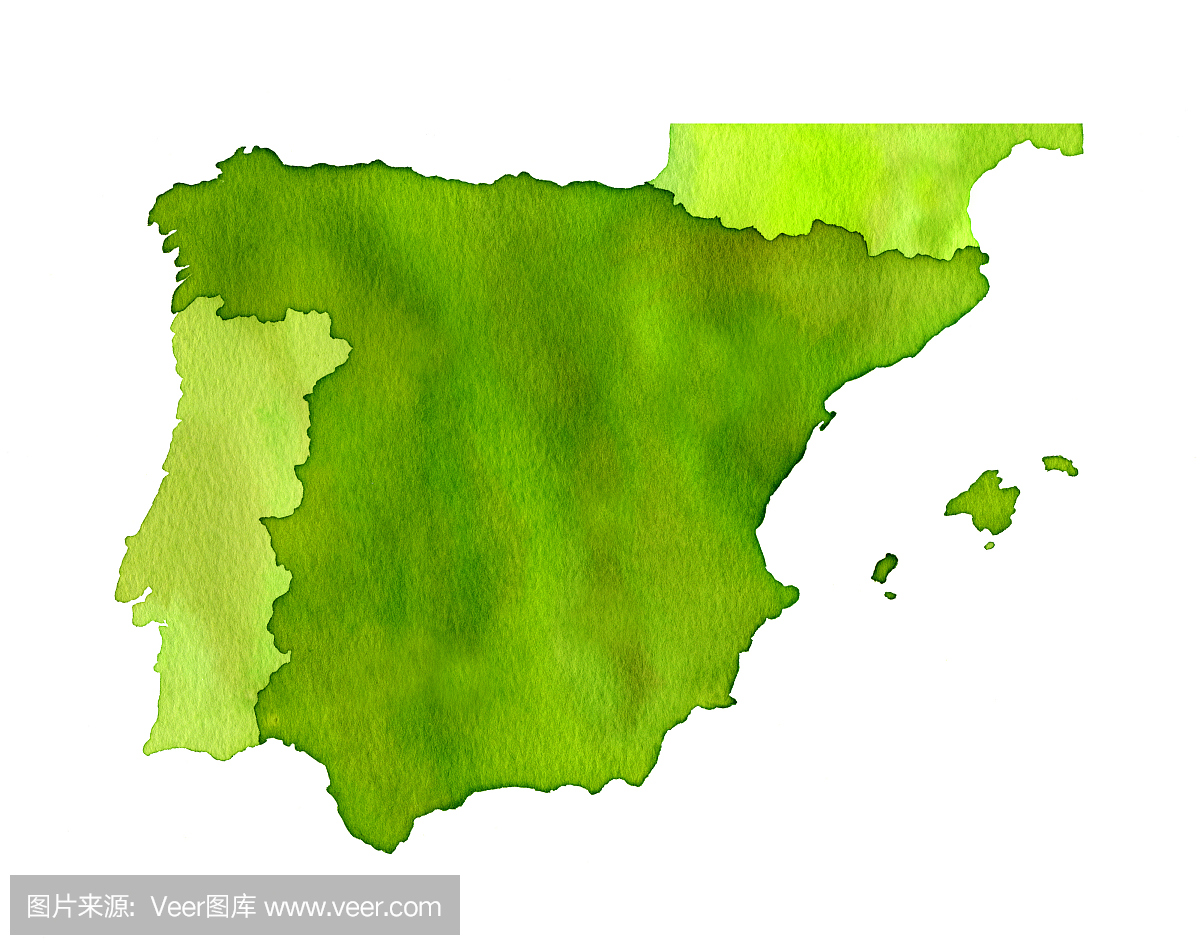水彩西班牙地图