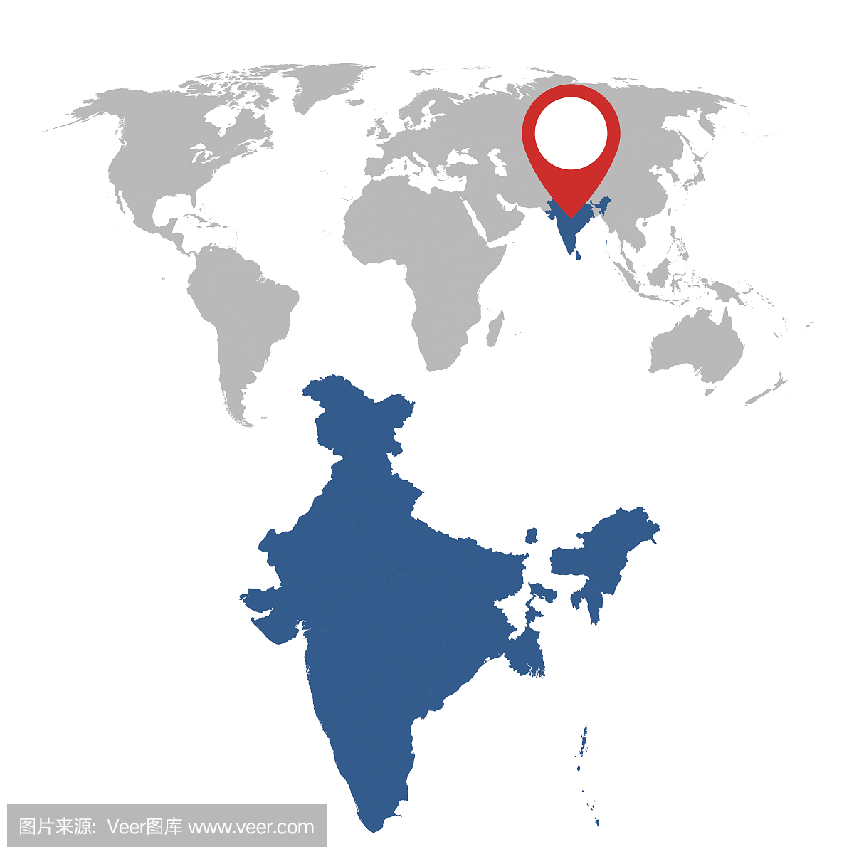 印度和世界地图导航集的详细地图。平矢量图。