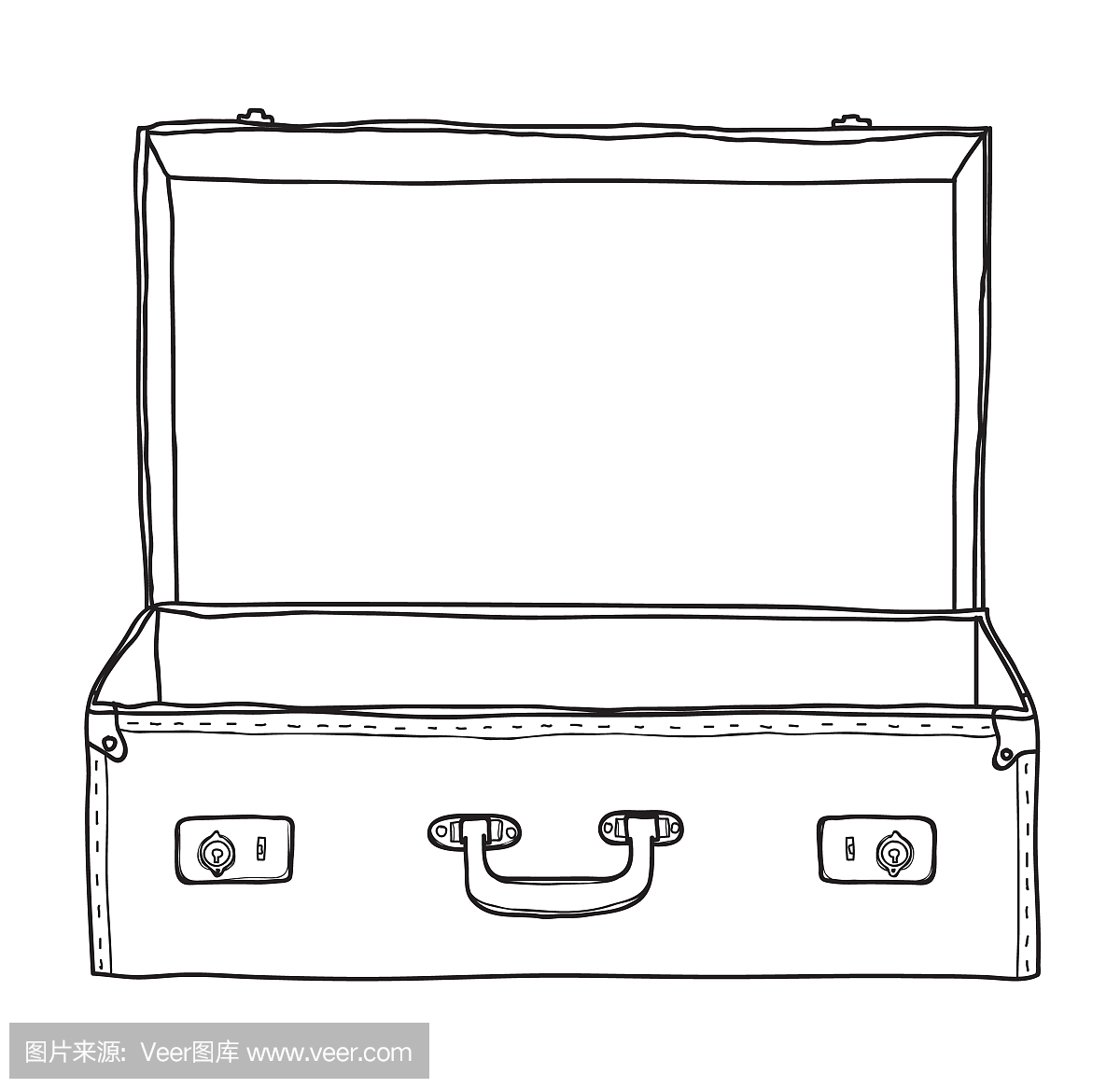 手提箱复古空手提箱手绘矢量线艺术插画