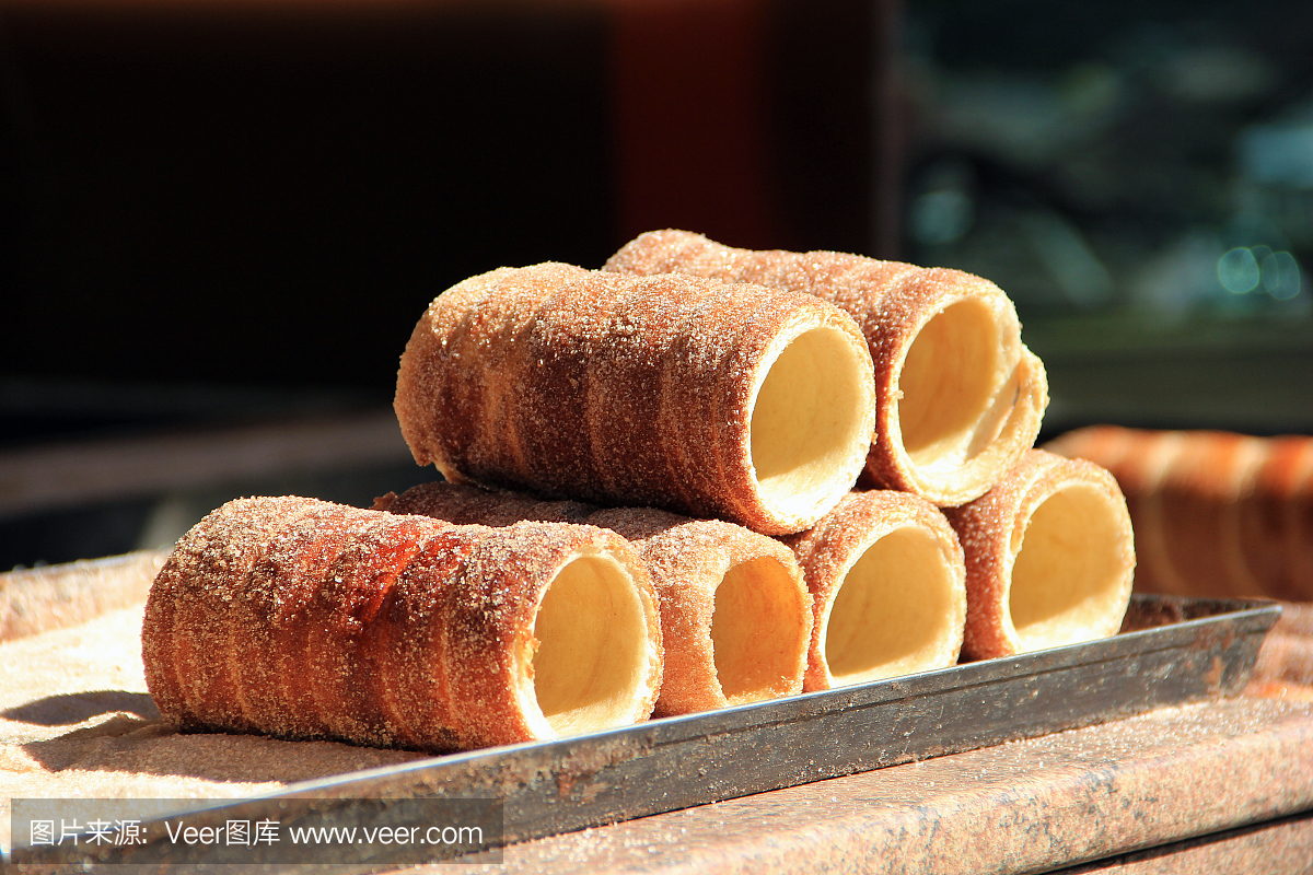 Trdelnik糕点,国家甜点在布拉格,捷克共和国