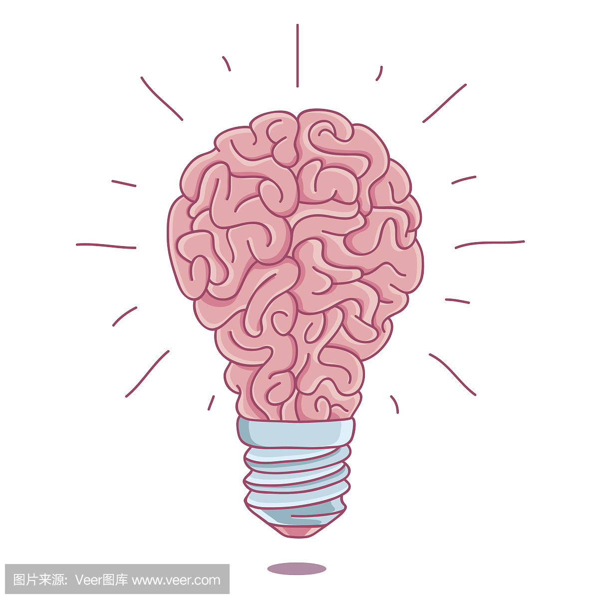粉红色的大脑以燃烧的灯泡的形式