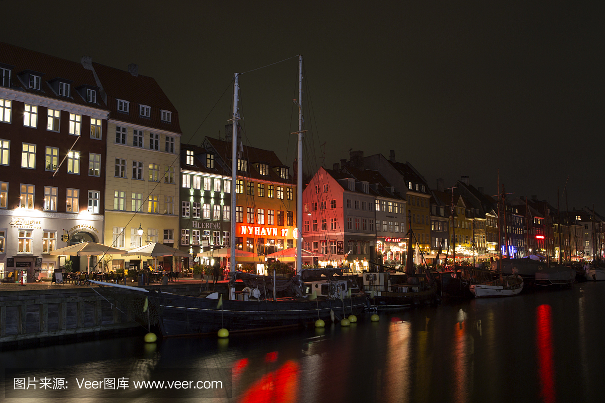 夜晚,哥本哈根,船,斯堪的纳维亚半岛