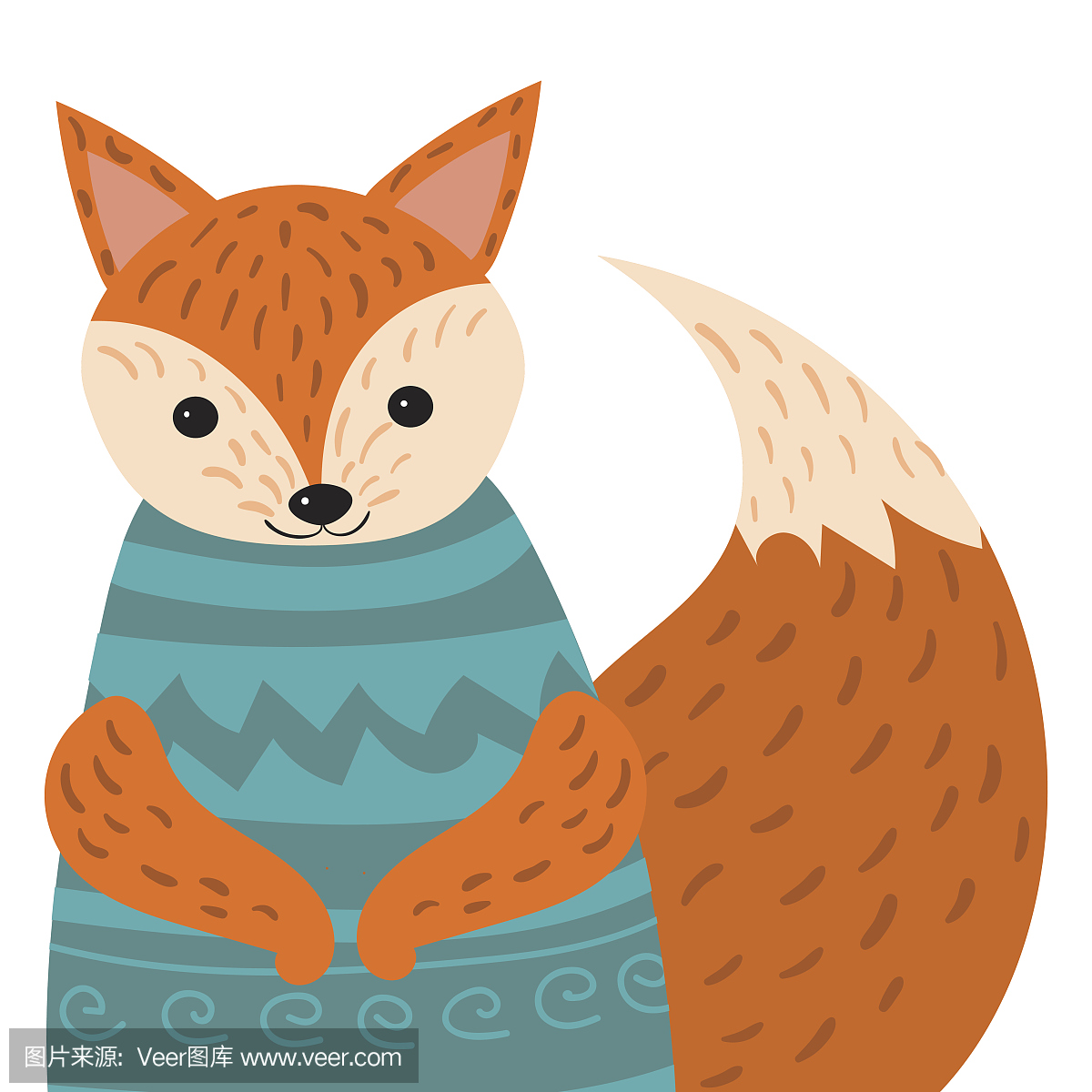 ortrait of a fox. Stylized happy fox in sweater. D