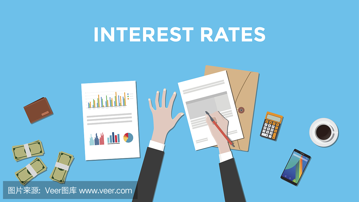 使用纸张,计算器和金钱计算在桌子和蓝色背景