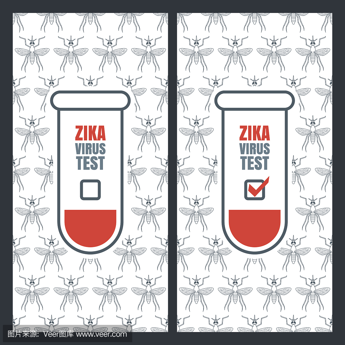 矢量设计概念为zika病毒阳性和阴性测试。