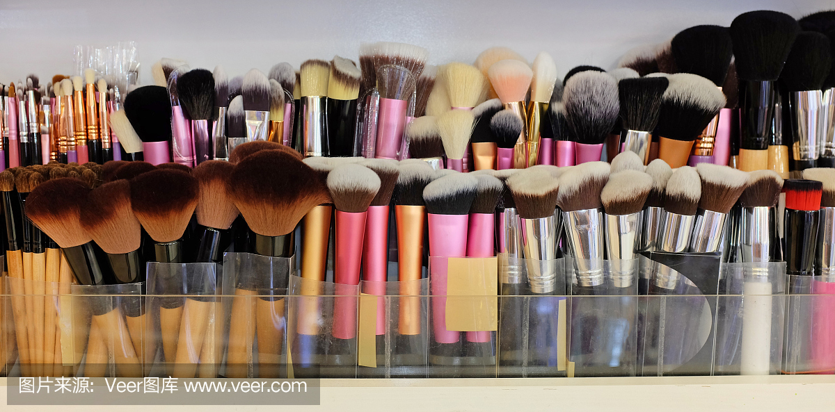 许多专业化妆刷在不同类型。
