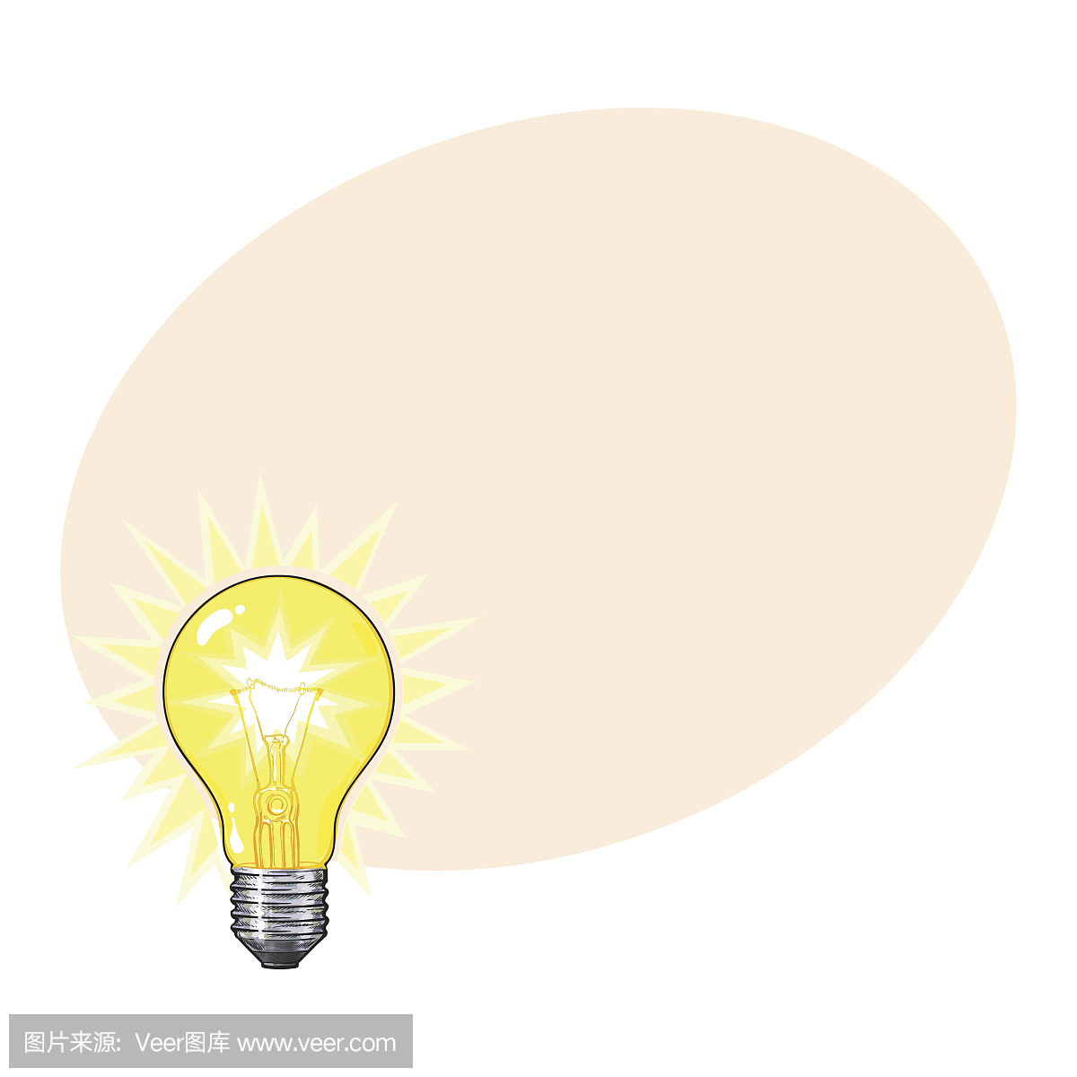 老式发光钨灯泡,侧视图,矢量图