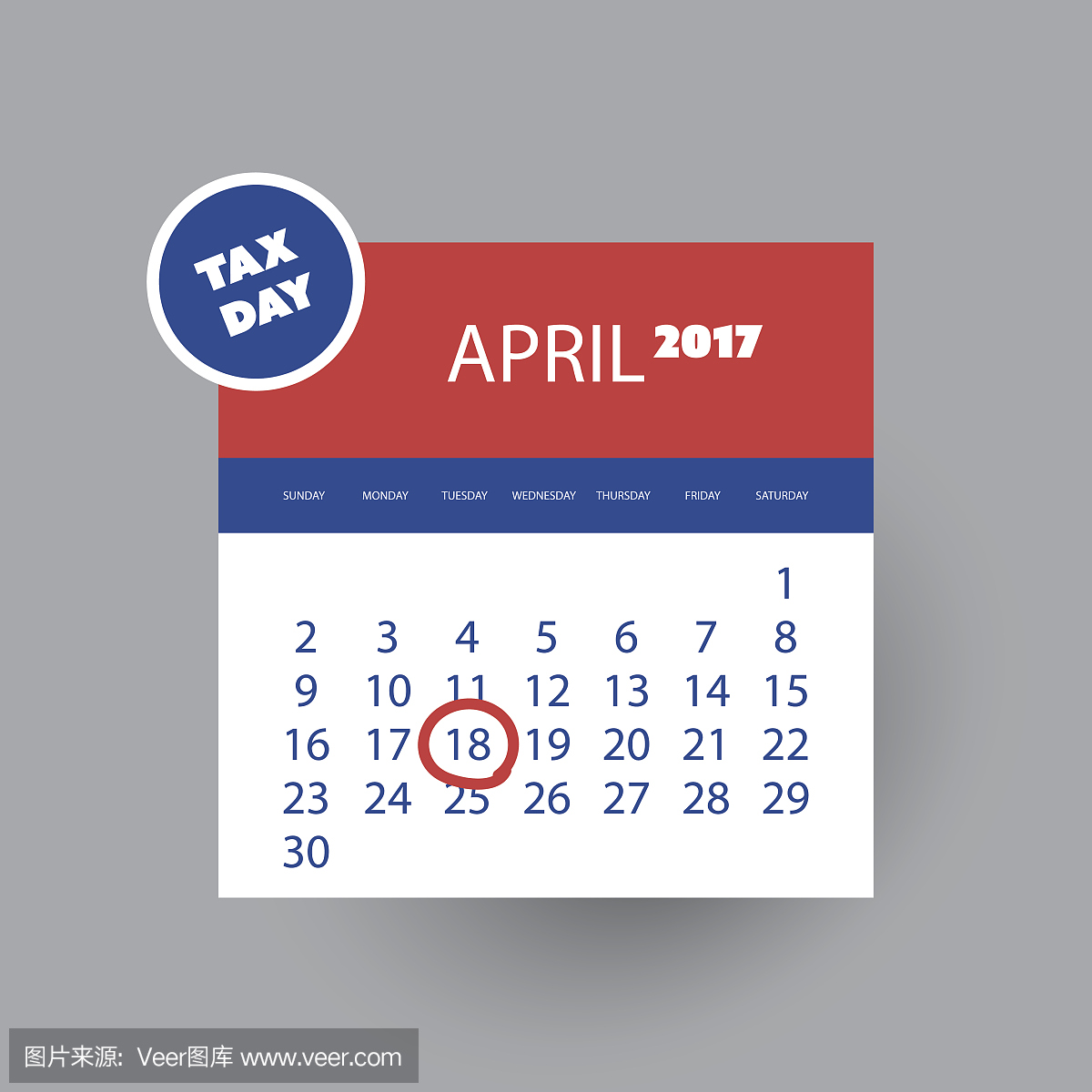 美国税收日图标 - 日历设计模板2017