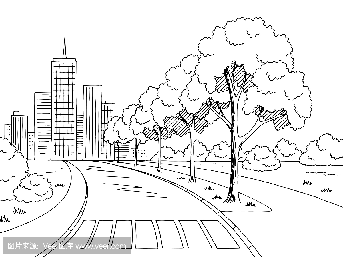 街道路图形黑色白色城市景观素描图矢量