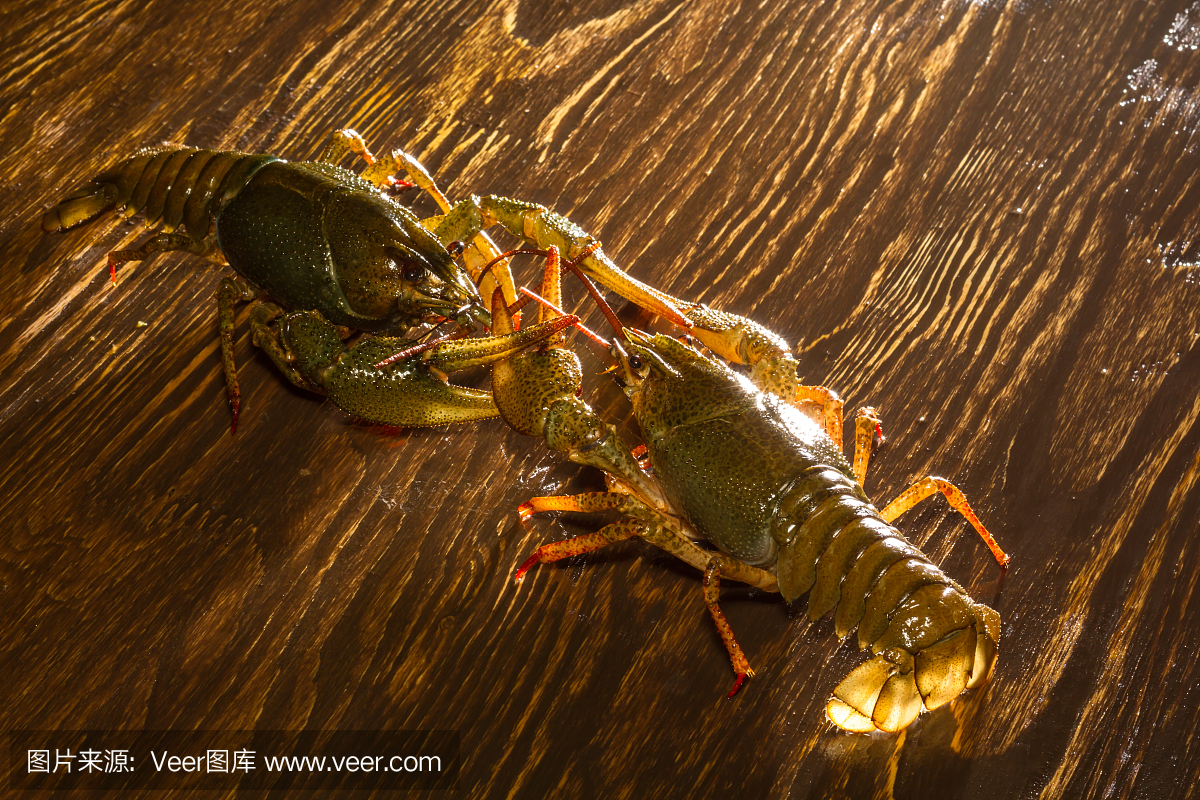 活小龙虾在木板上