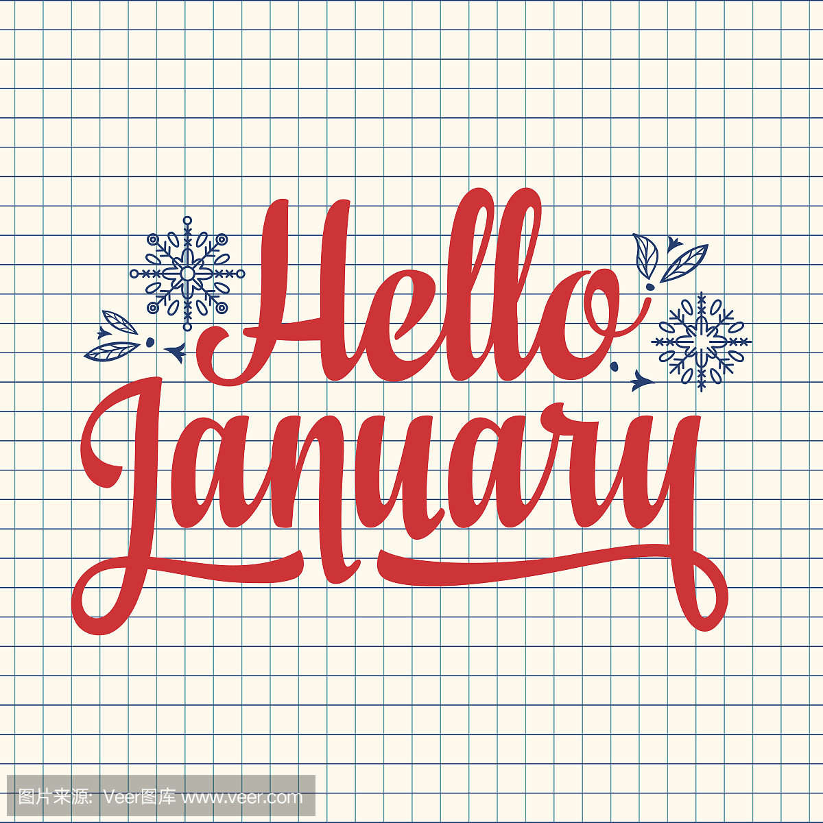 Hello January card. Holiday decor. Lettering