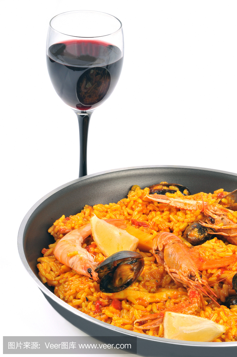 晚餐,葡萄酒,红葡萄酒,西班牙海鲜饭