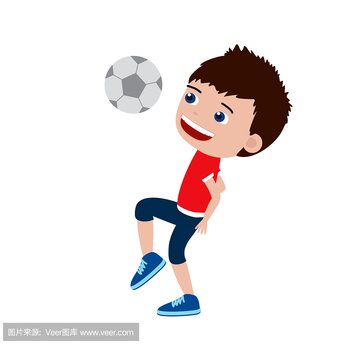 足球男孩一个玩球的男孩的卡通插图。