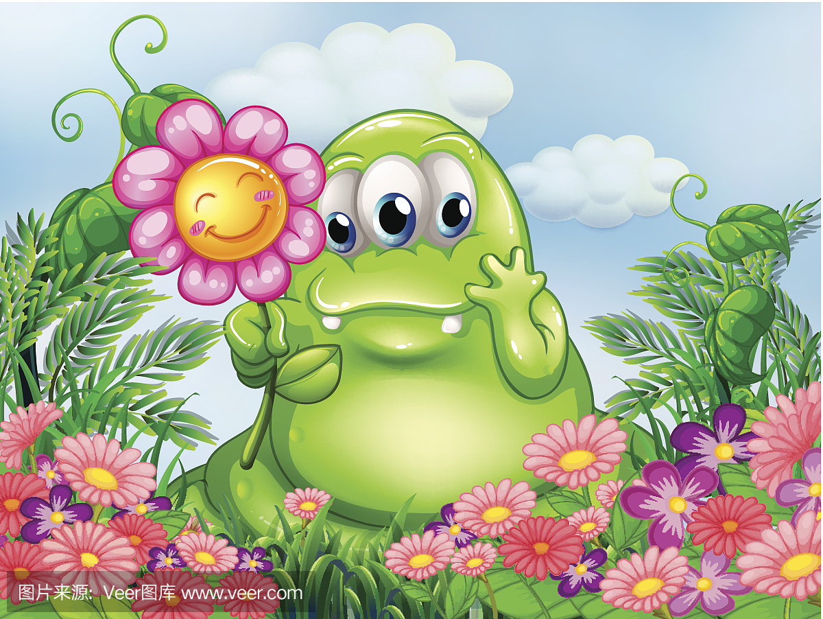 肥胖的绿色怪物在花园里