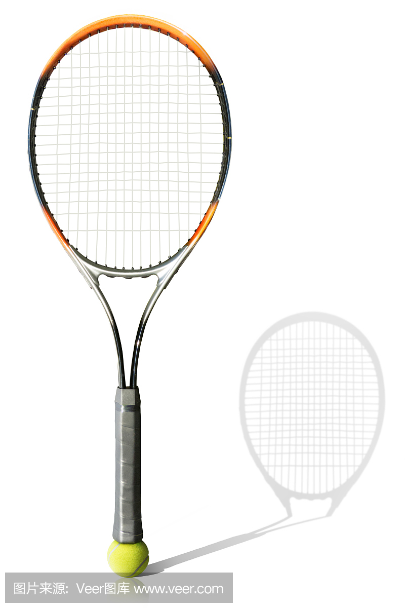 网球和球拍白色背景