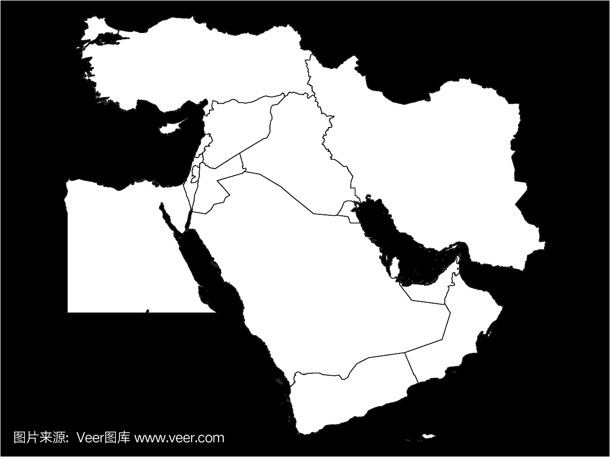 中东地区的黑白地图
