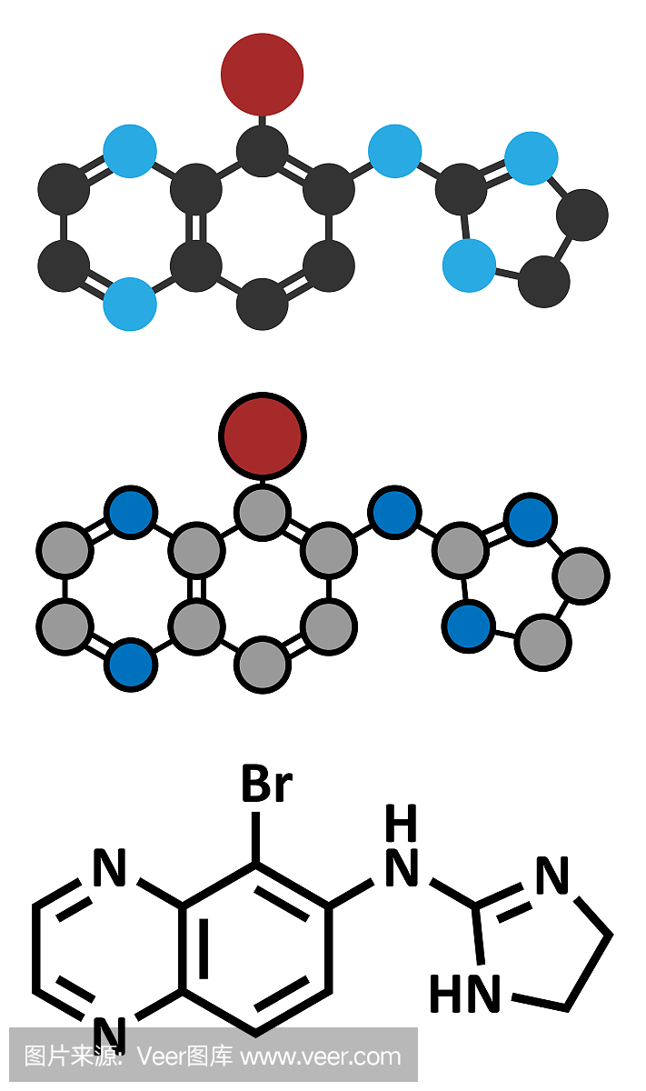 溴莫尼定α2-肾上腺素能药物分子。